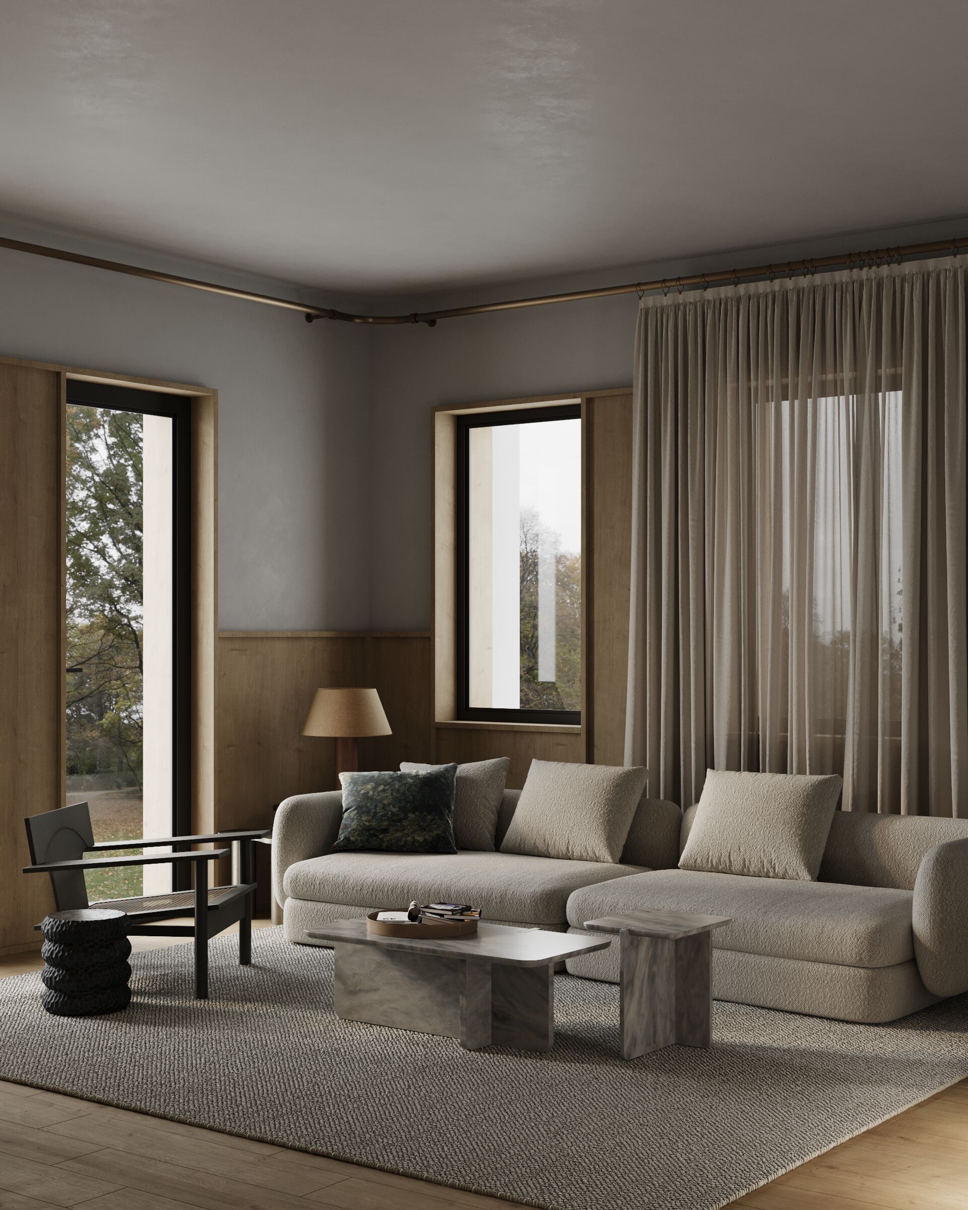 Квадратный журнальный столик из серого мрамора Maami Home Notch ARCH-00033146 - Вид №2