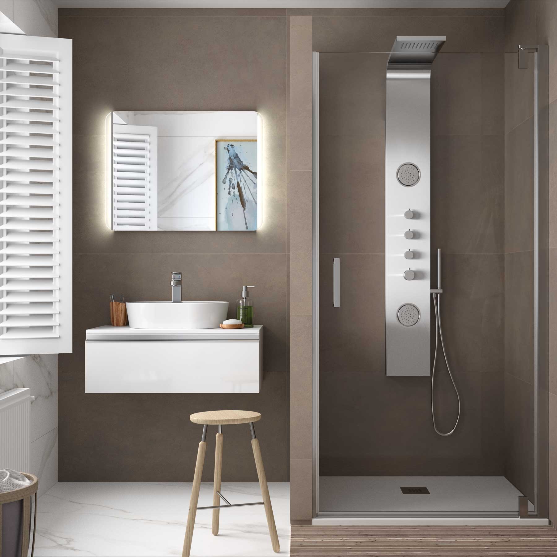 26740 SALGAR Душевая перегородка МАЛЬМО фронтальная с распашной дверцей Прозрачная 870-890 x 1950 мм Malmö