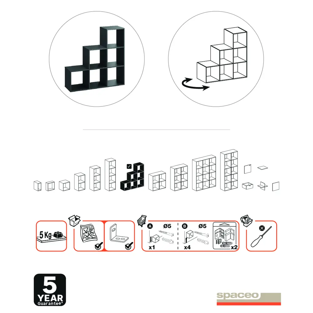 Стеллаж Spaceo KUB 123K 6 секций 104x104x31.5 см ЛДСП цвет графит STLM-2120848 - Вид №6