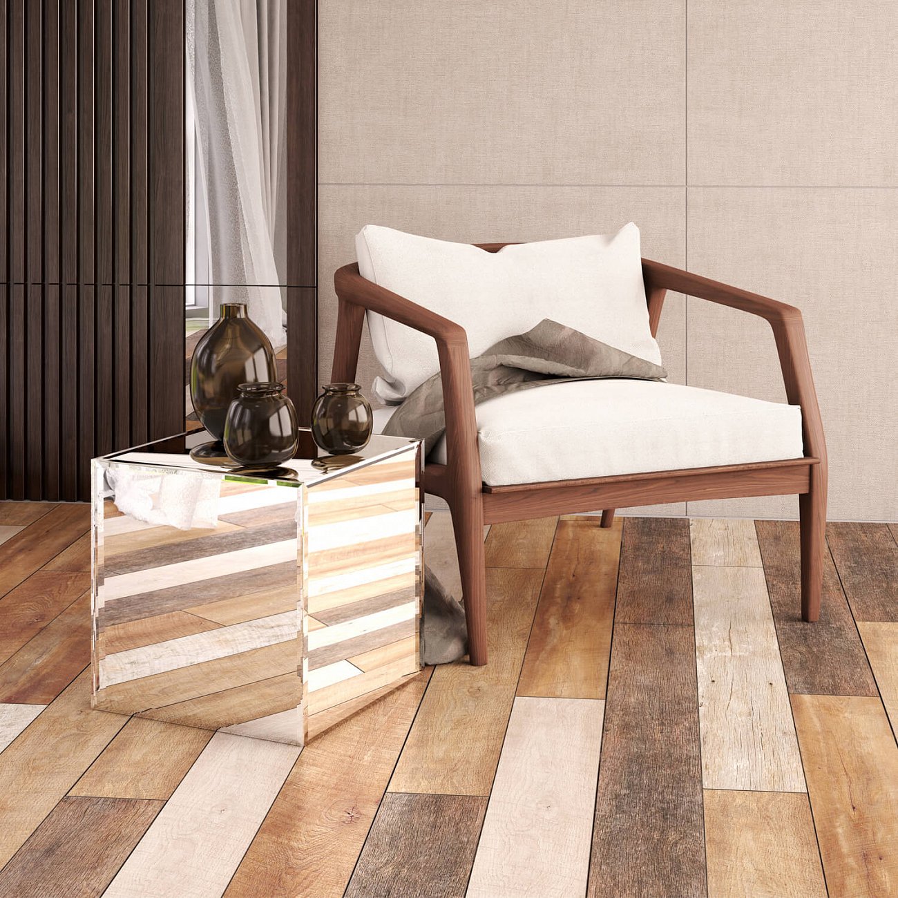 Приставной столик зеркальный 46 см "Кубби" GRAUM  303995 Зеркальный  - Вид №3