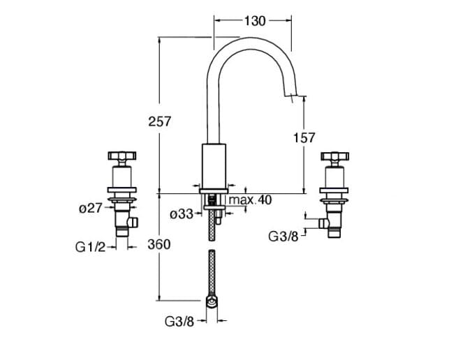 Смеситель для раковины с 3 отверстиями без слива CRISTINA Rubinetterie Cross Road ARCH-00058989 - Вид №2