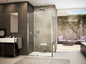 Стеклянная угловая душевая кабина с распашной дверью