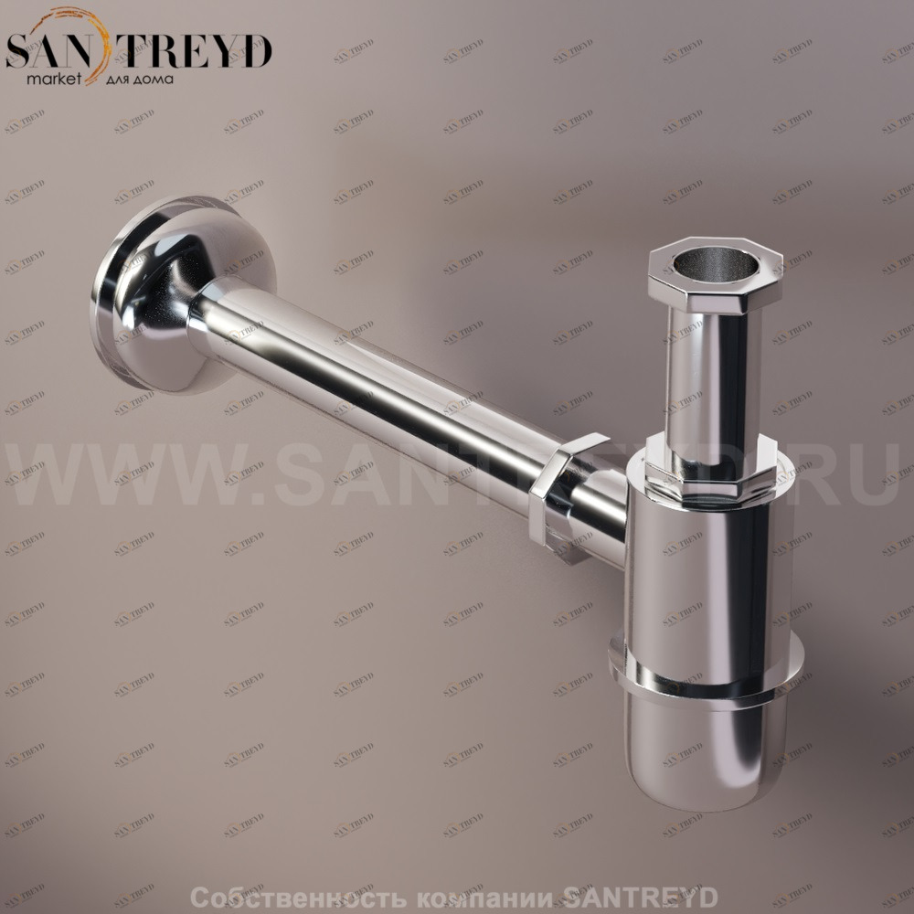 Agape  Сифон для раковин или биде с настенным защитным кольцом хромированный MET0366S Ricambi