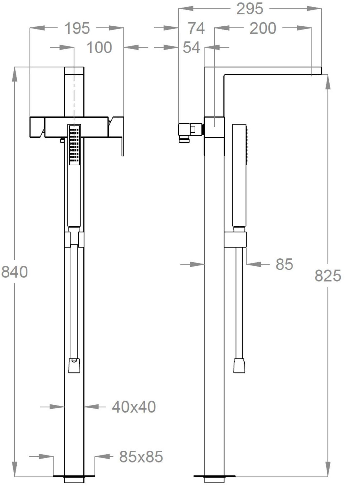 Fir Italia Смеситель для ванны напольный из латуни с ручным душем New playone 90 9033018 - Вид №1