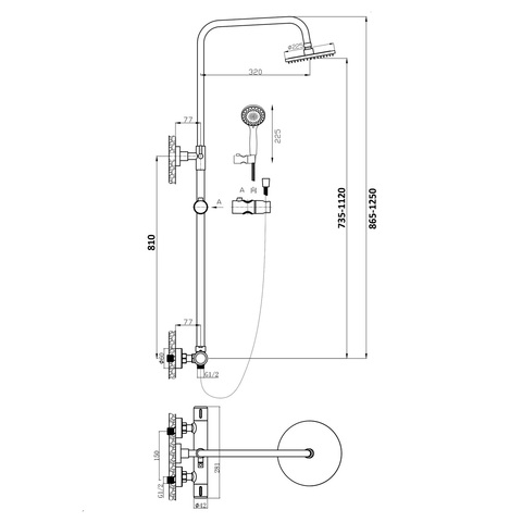 Orange T02S3-912b Душевая система c термостатом черного цвета в комплекте Хром sun-id-1517033 - Вид №1