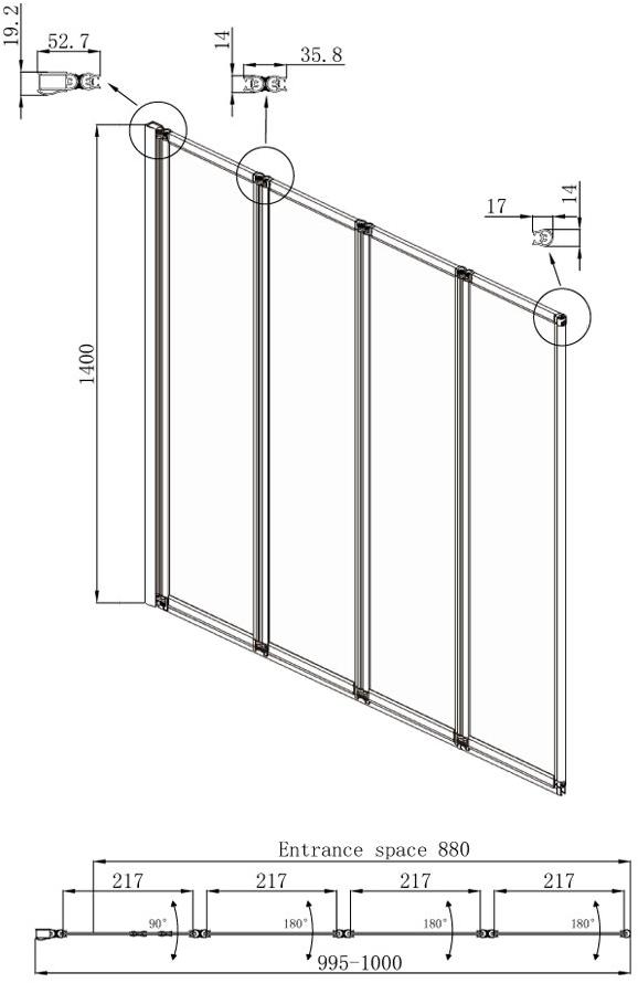 16041111L Душевое ограждения на борт вынны Ambassador Китай Bath Screens - Вид №5
