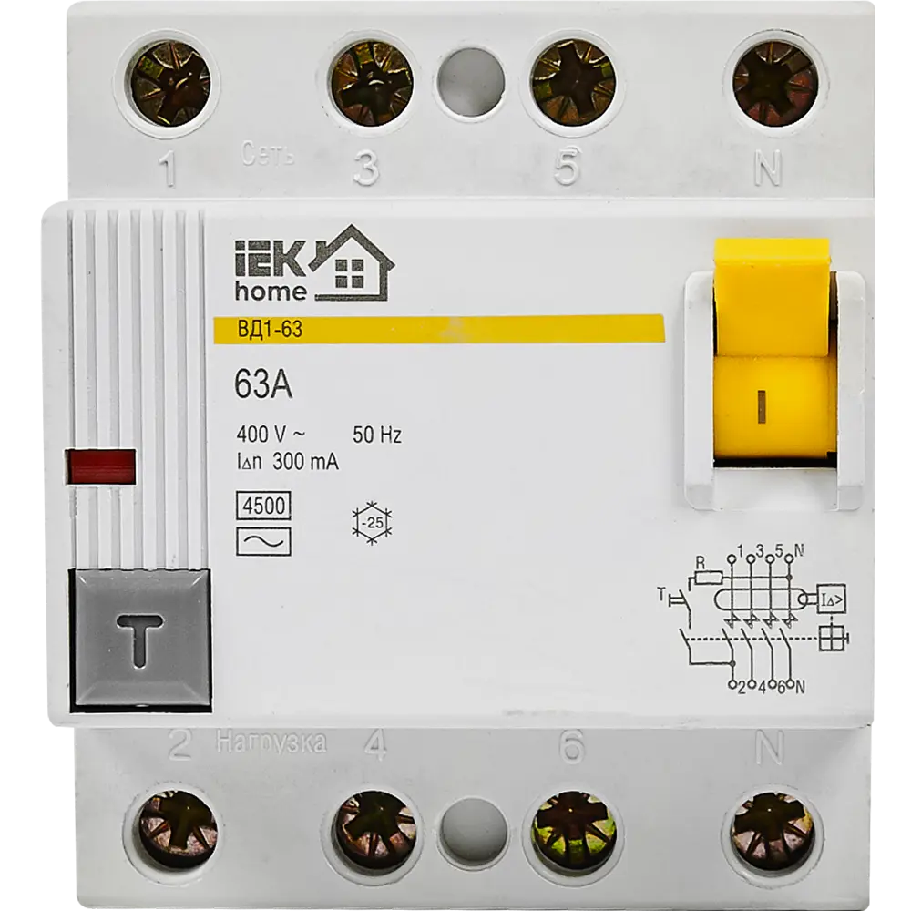 УЗО IEK HOME ВД1-63 - защита от токов утечки 300 мА 18072635 STLM-0009423 - Вид №1