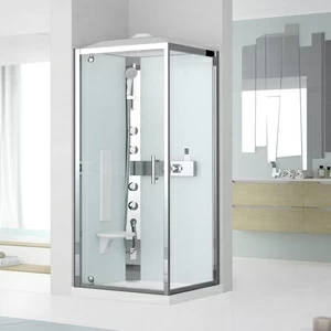 Novellini. Душевая кабина термостатическая 90x90 GF90 HYDROMASSAGE с низким душевым поддоном и крышей с парогенератором GLAX 3