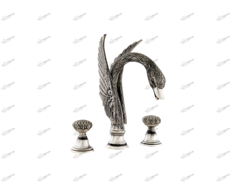 039454.000.71 Набор для ванны на три отверстия Античное серебро Mestre Swan