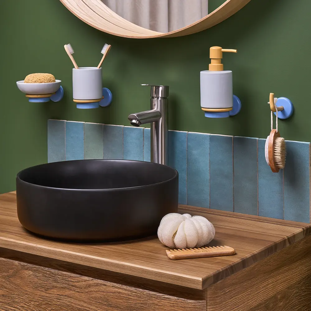 Стакан для зубных щеток Moroshka Antrim настенный керамика цвет бело-голубой STLM-2042068 - Вид №8