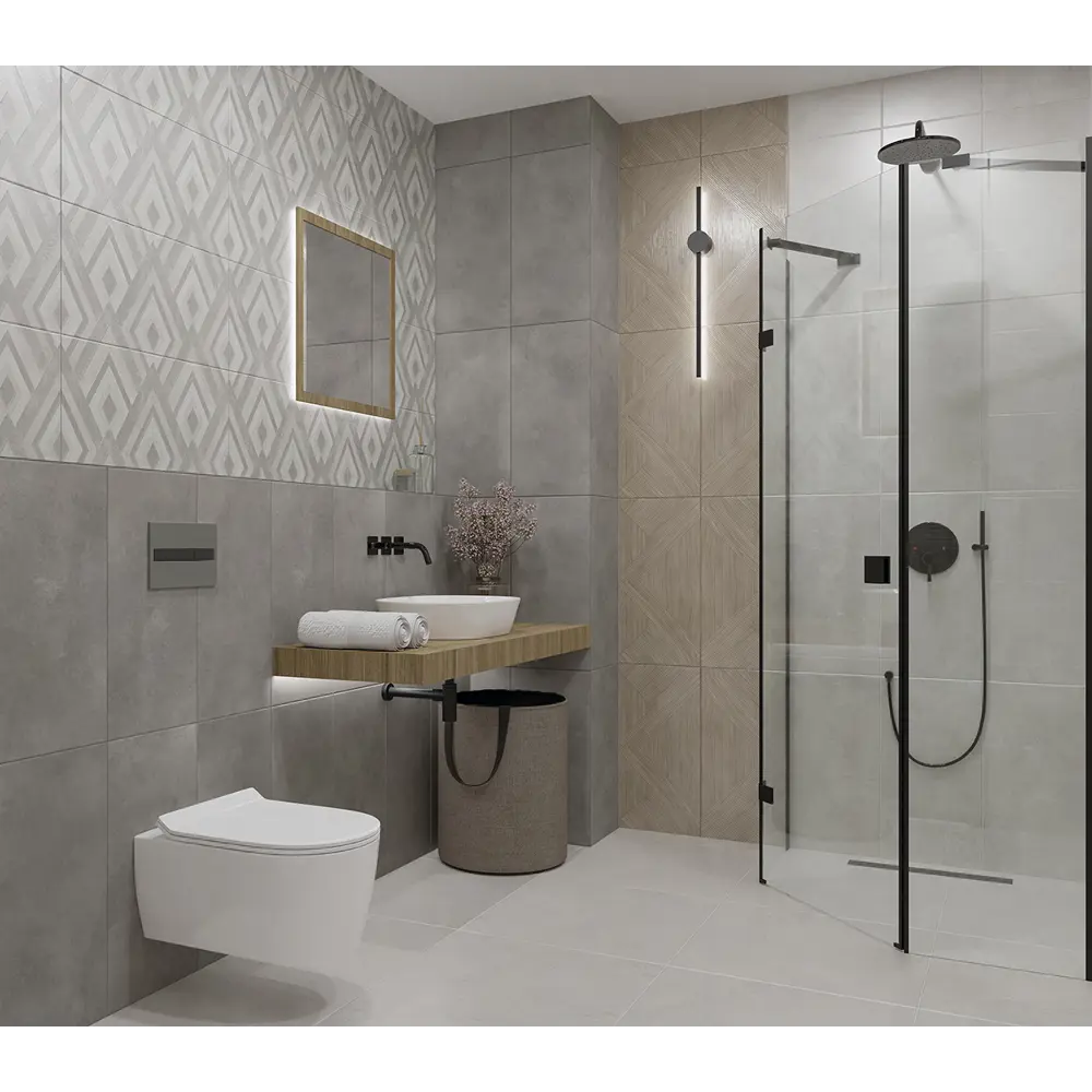 Настенная плитка Azori Cemento Geometria в сером цвете 31,5×63 см 89365798 STLM-0944816 - Вид №2