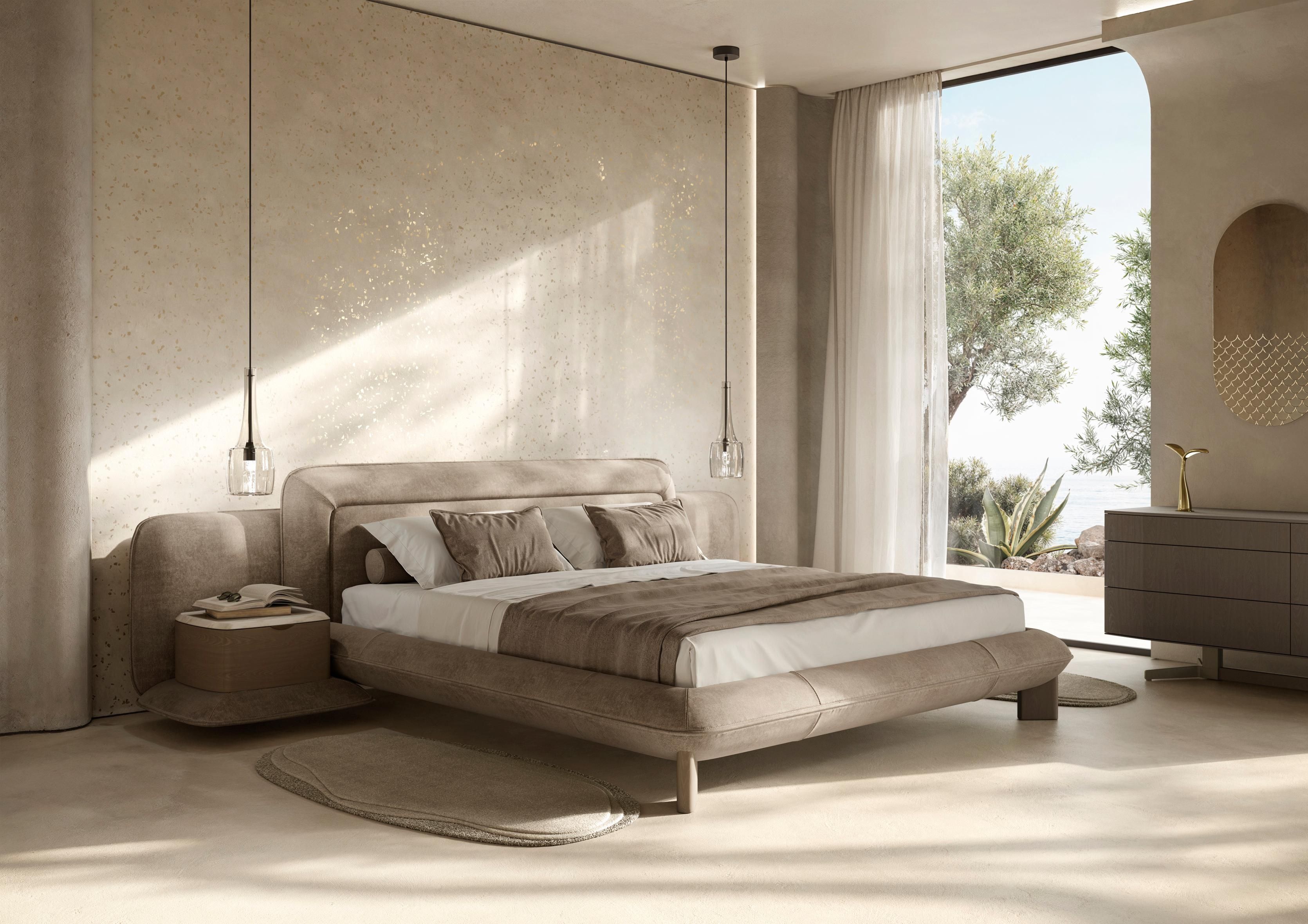 Двуспальная кровать с тканевой подкладкой и встроенными тумбочками Natuzzi Italia FLOW ARCH-00111709 - Вид №2