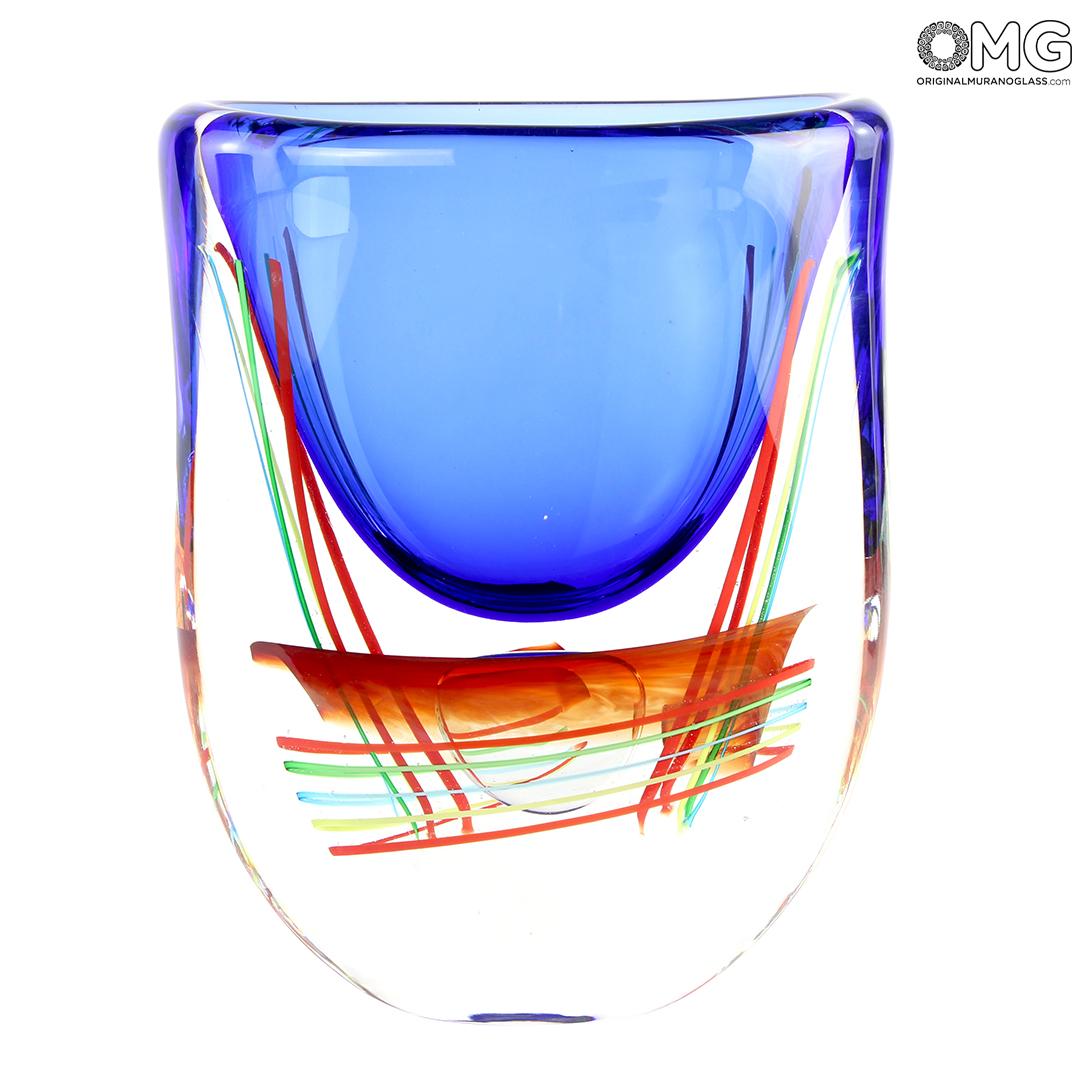 4511 ORIGINALMURANOGLASS Ваза Мыльный пузырь - сине-красная - соммерсо - муранское стекло OMG 12 см  - Вид №1