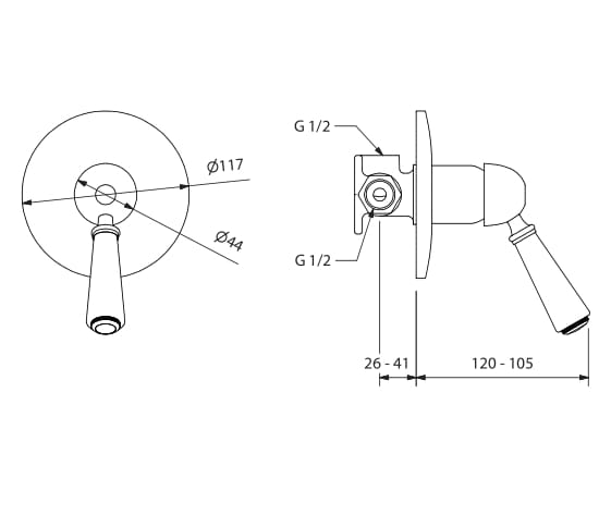 Встраиваемый однорычажный смеситель для душа Park Avenue Hopkins ARCH-00089790 - Вид №2