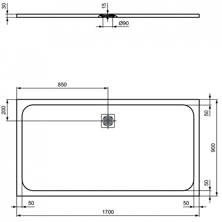 K8285FR Душевой поддон 170х90 см Ideal Standard ULTRAFLAT S  - Вид №2