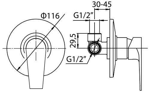 Встраиваемый смеситель 0ZU00410JA00 Zeus, для душа Jacuzzi - Вид №1