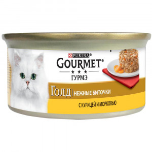 ПР0034088 Корм для кошек Голд Нежные биточки, с курицей и морковью, банка 85 г Gourmet