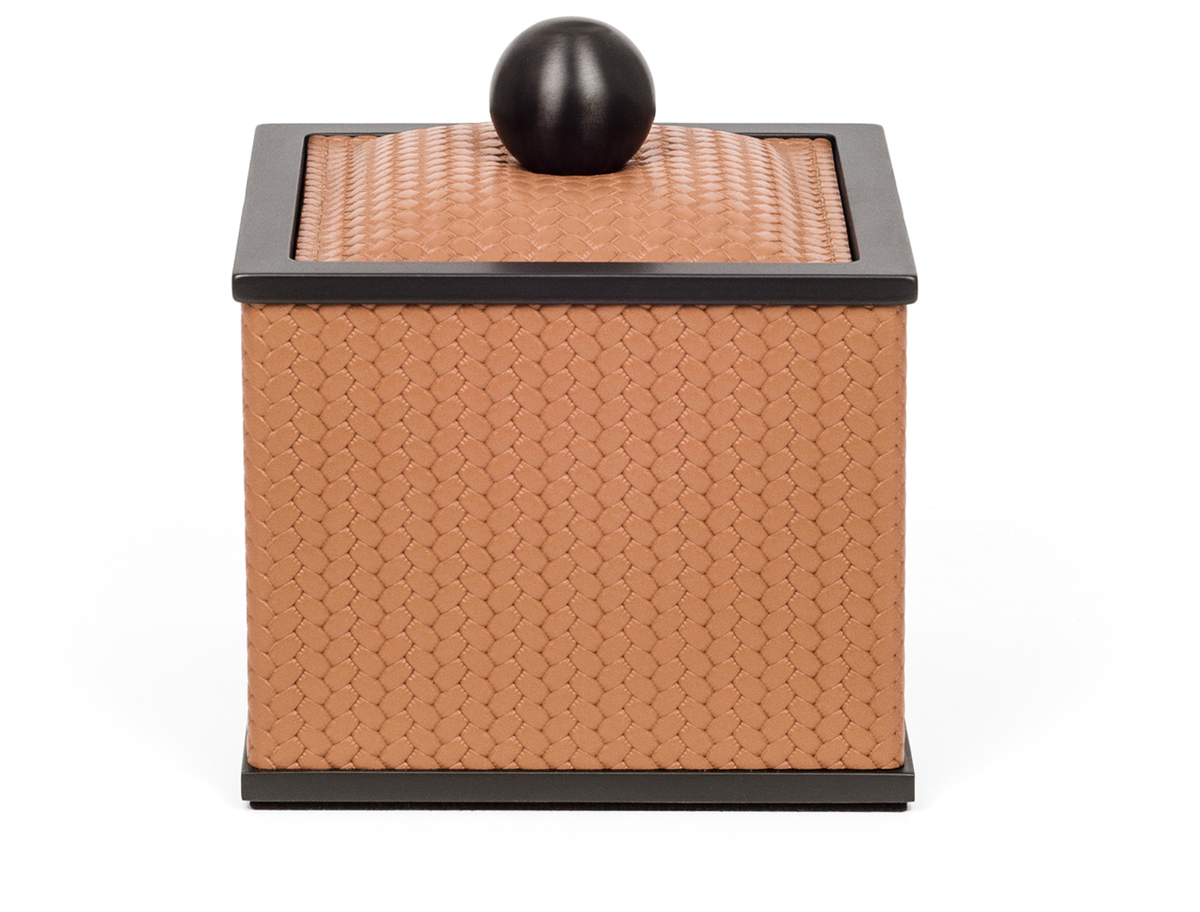 Держатель для ватных дисков Olimpia Square Square - 10,5X10,5XH11 см / металлическая отделка_вороненая латунь / плетеная кожа_темно-серый