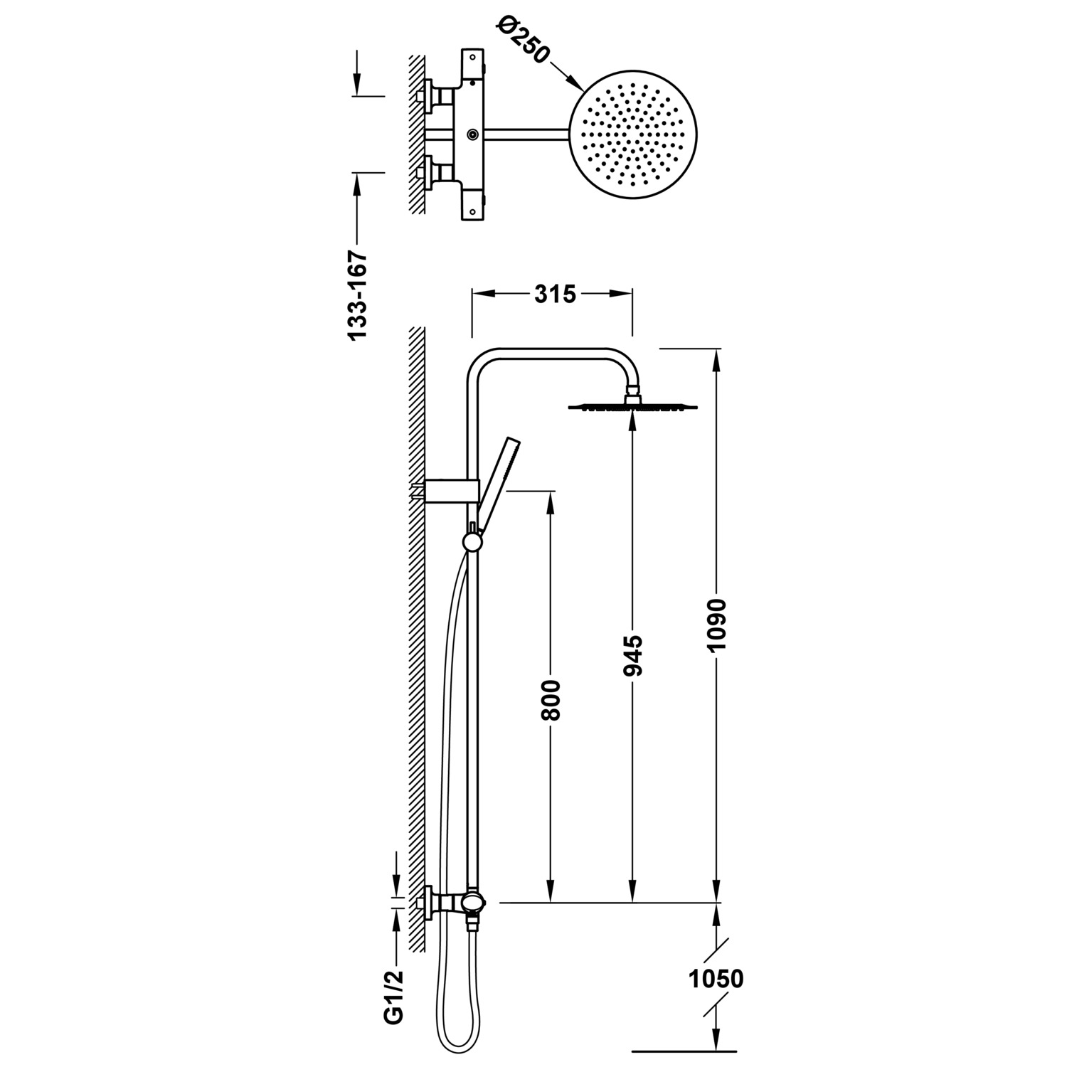 НАСТЕННЫЙ 2-полосный настенный термостатический смеситель для душа-19039312 TRES Thermostatic - Вид №1