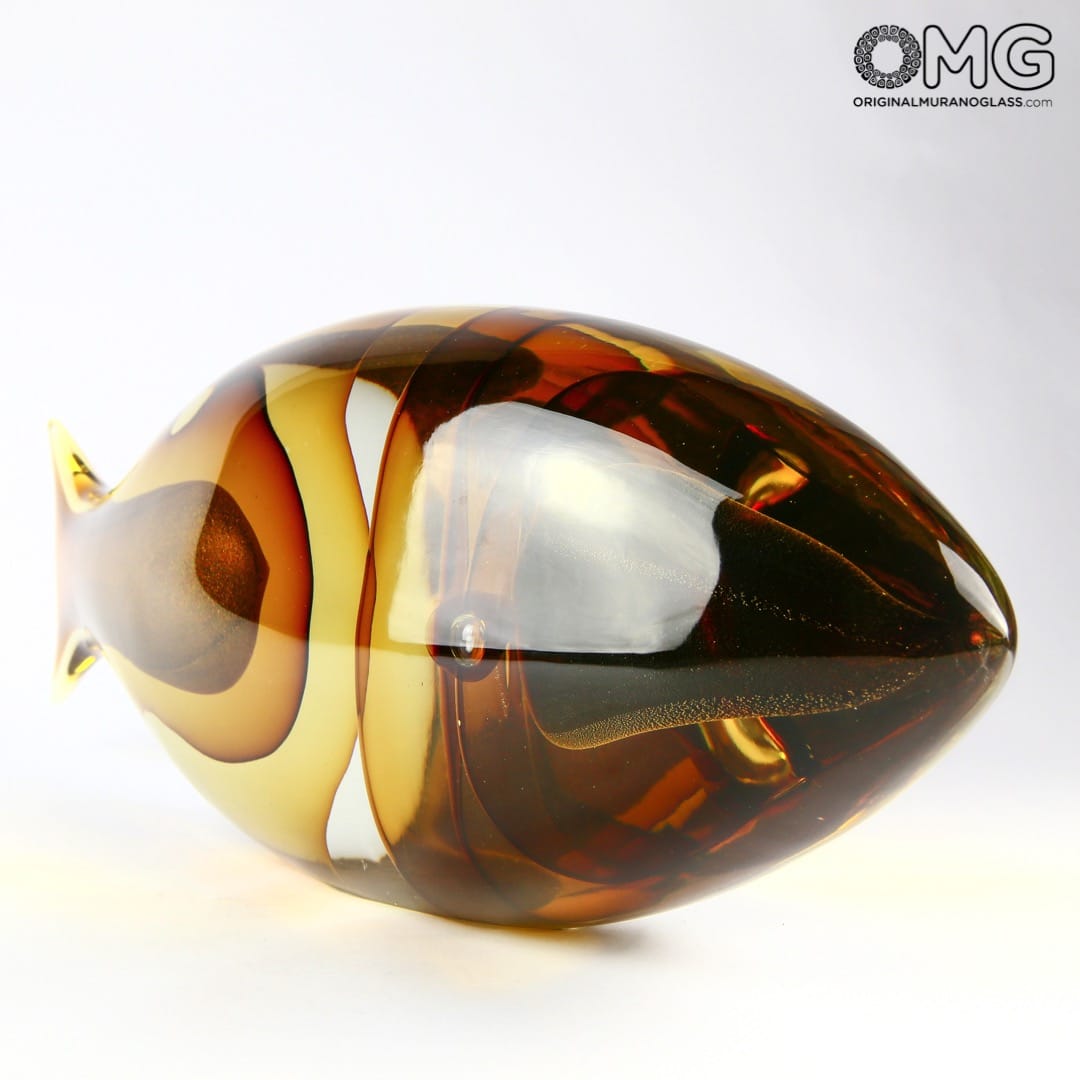 2492 ORIGINALMURANOGLASS Абстрактная скульптура Янтарная Рыба - муранское стекло - Original Murano Glass OMG 55 см  - Вид №1