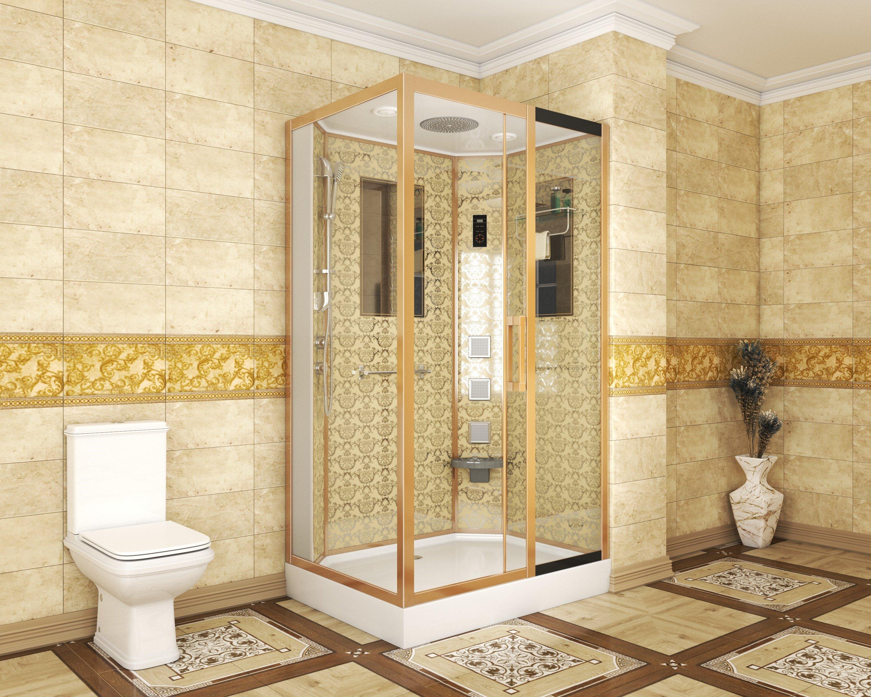 Душевая кабина NG-7711GR (900x1200х2150) низкий поддон стенки ЗОЛОТО Niagara Luxe - Вид №2