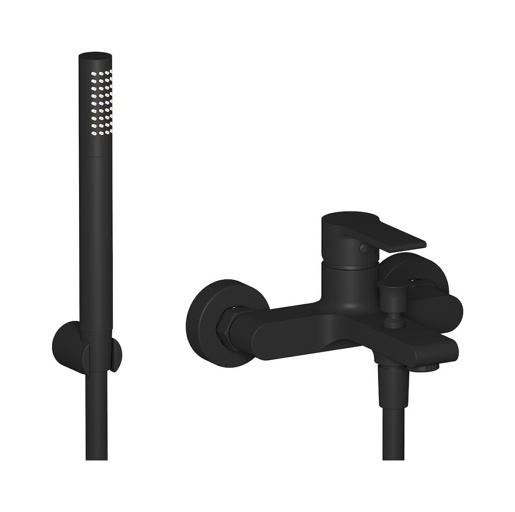 Настенный смеситель для ванной в комплекте с душевым гарнитуром WE ARE IB wo397mb Matt Black Whynot