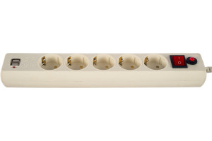 15549304 Сетевой фильтр 1.8м, 5 евророзеток и 2 USB, 2A, белый EHW-6-USB Гарнизон