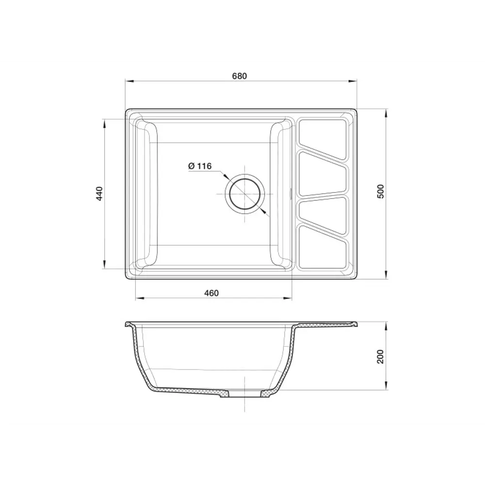 Мойка врезная Granfest VertexGF-V-680L прямоугольная 68x50 см глубина 20 см мрамор цвет топаз 83089086 STLM-2020990  - Вид №6