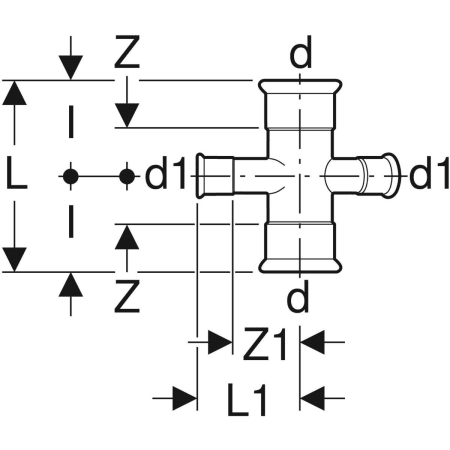 GEBERIT 61404 Крестовина двухплоскостная редукционная Geberit Mapress из меди 30°  - Вид №2