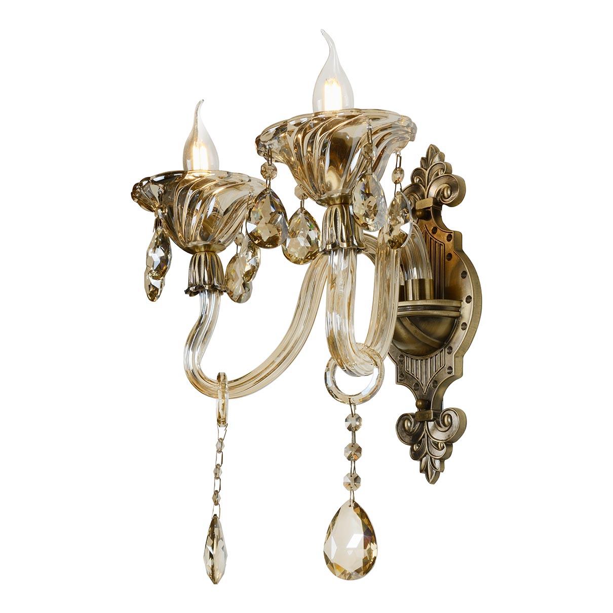 Бра на 2 лампы с подвесками бронзовое Asia 61082/2 BR ILAMP СВЕЧА 00-3949151 Бронза;прозрачный  - Вид №1