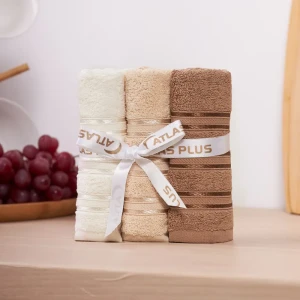 92050872 Полотенце махровое кухонное для рук ATLASPLUS набор 3 шт. 30x50 см хлопок плотность 500 г/м2 белый, бежевый, коричневый STLM-1401119