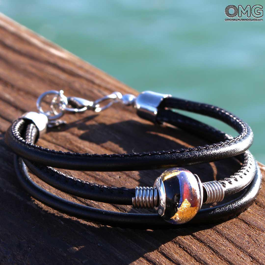 3754 ORIGINALMURANOGLASS Браслет Галактика - золото и халцедоновое стекло - муранское стекло OMG 18 см  - Вид №1