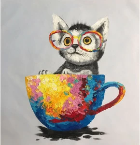 Картина на холсте 100х100 см "Кот-студент" EVENHOME КАРТИНЫ МАСЛОМ 130085 Желтый;серый;синий;разноцветный