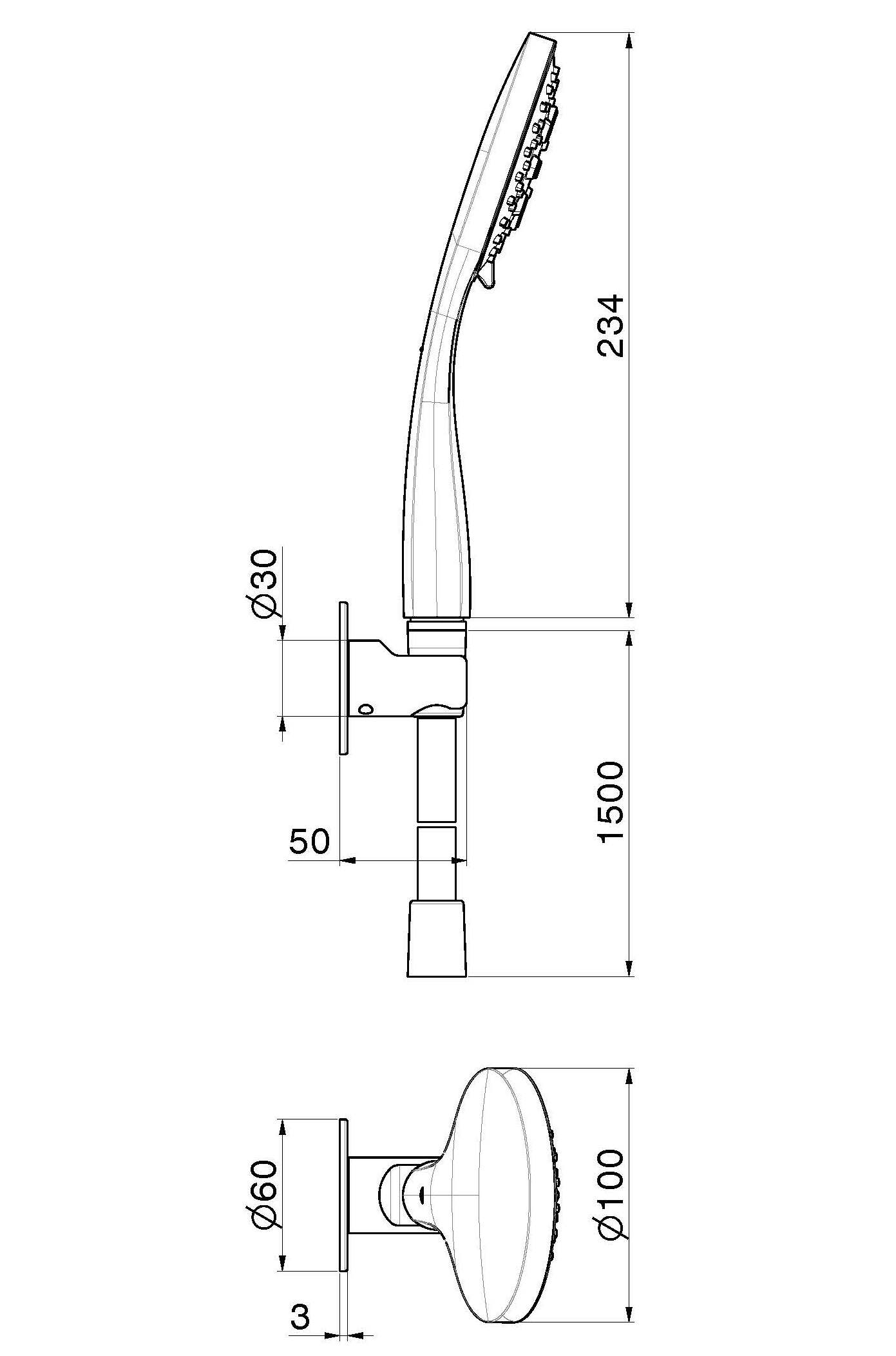 Настенный ручной душ ABS с 3 форсунками Newform набор для душа ARCH-00069318 - Вид №1