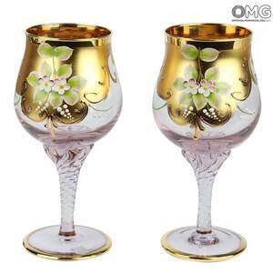 2136 ORIGINALMURANOGLASS Набор из 2 бокалов-флюте розового цвета- я&ты- trefuochi - муранское стекло 8 см