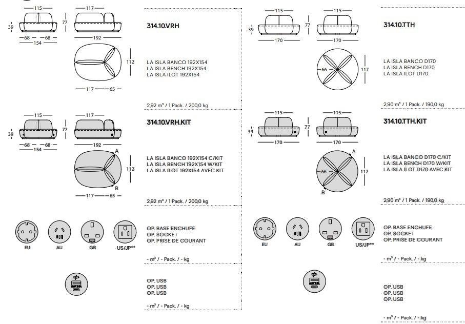 Sancal Диван из ткани с розеткой и usb La isla sun-id-1497803 - Вид №2