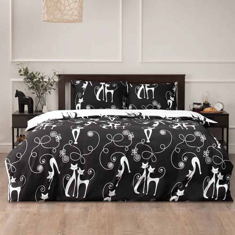 Комплект постельного белья Amore Mio Катс евро полисатин черный STLM-2209969