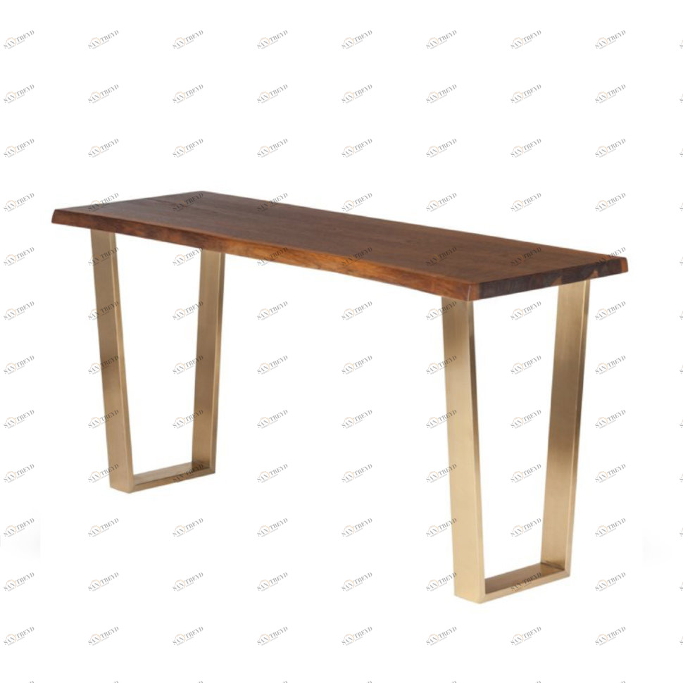 Консоль деревянная прямоугольная с золотыми ножками Wood&Steel ICON DESIGNE  178155 Золото;коричневый 