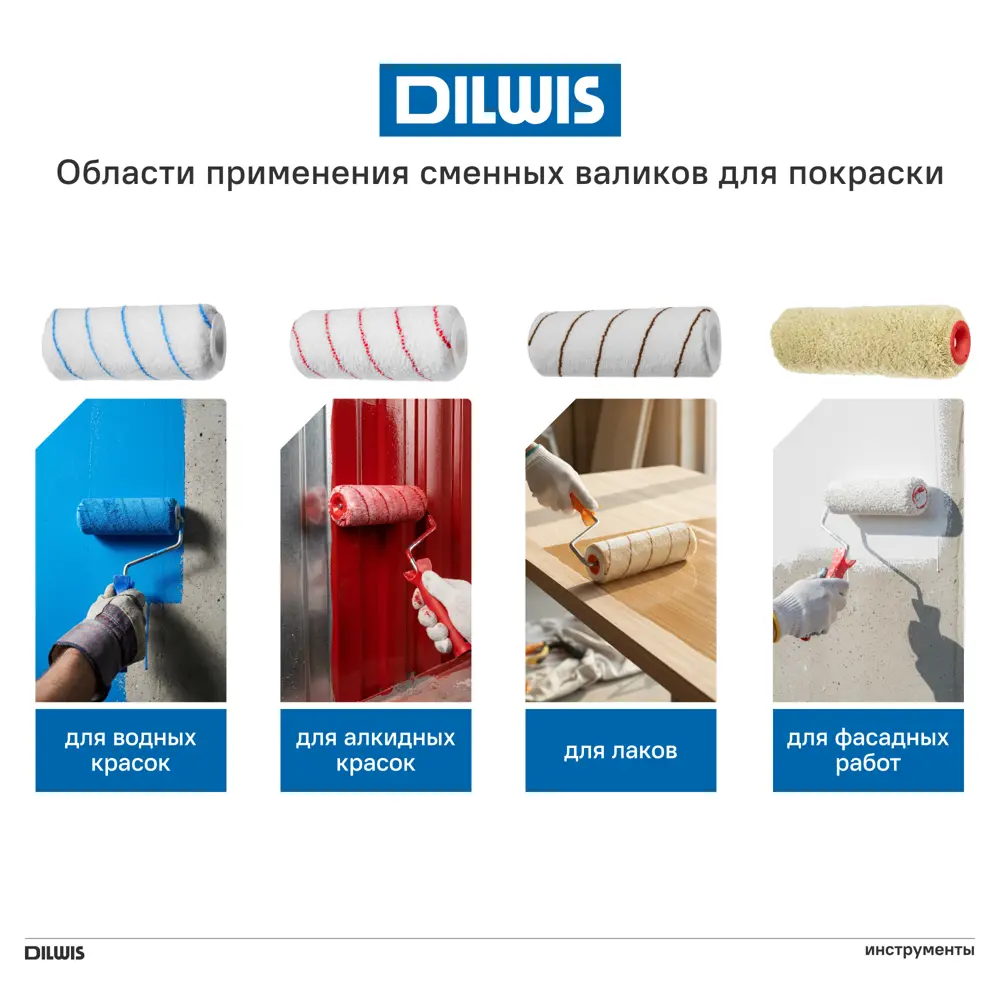 Валик сменный для водных красок 250 мм Dilwis ворс 10 мм микрофибра под бюгель 8 мм 3 шт 89443593 STLM-2123094  - Вид №3