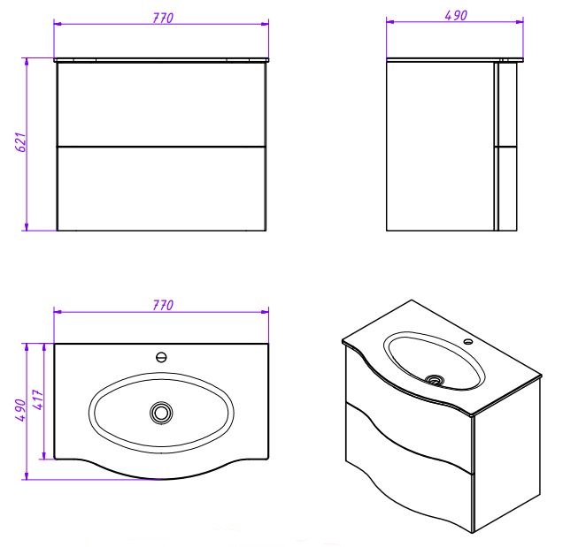 Мебель для ванной CEZARES PETALO-800-2C-SO-BL-P  - Вид №4