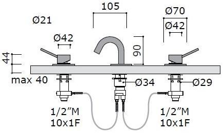 MINA Смеситель для биде, столешница из нержавеющей стали, на 3 отверстия Corsivo 11890 - Вид №2