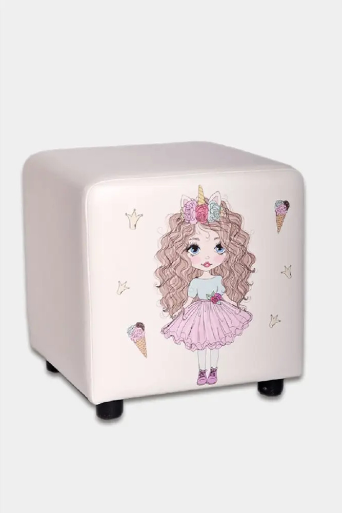 91349366 Пуф Pema kids Девочка с мороженым 37x38x37 см цвет белый с рисунком STLM-1097051