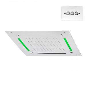 82069 Встраиваемая квадратная головка 500 × 500 / дождевая струя + струя тумана + водопад + свет / управление в стене HORUS Range Hydro