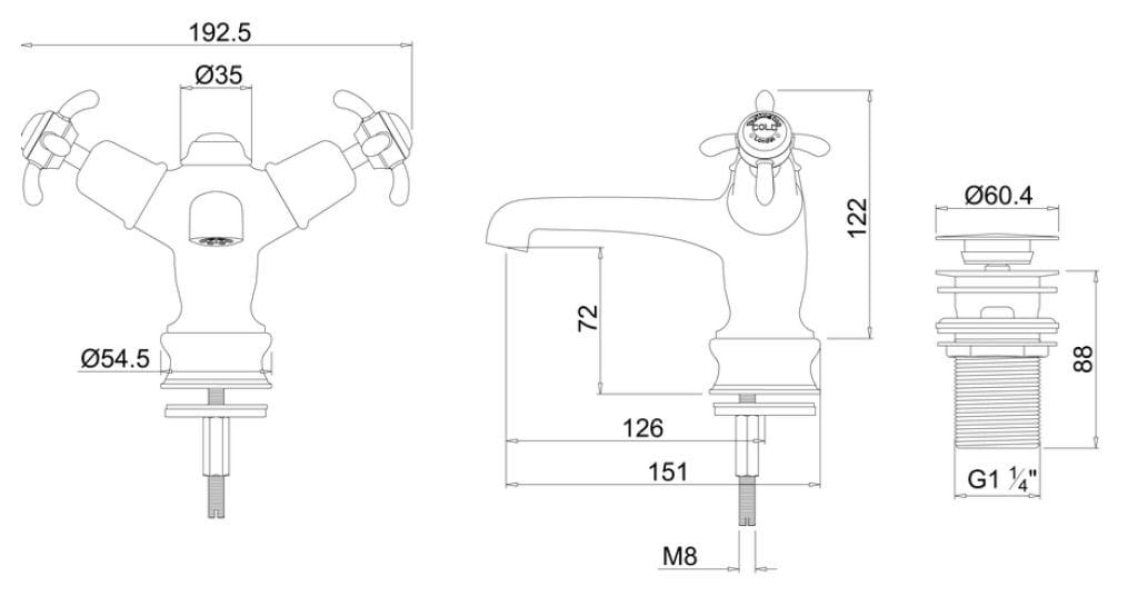 Смеситель для раковины с одним отверстием и автоматическим сливом Burlington ANGLESEY REGENT ARCH-00057260 - Вид №3