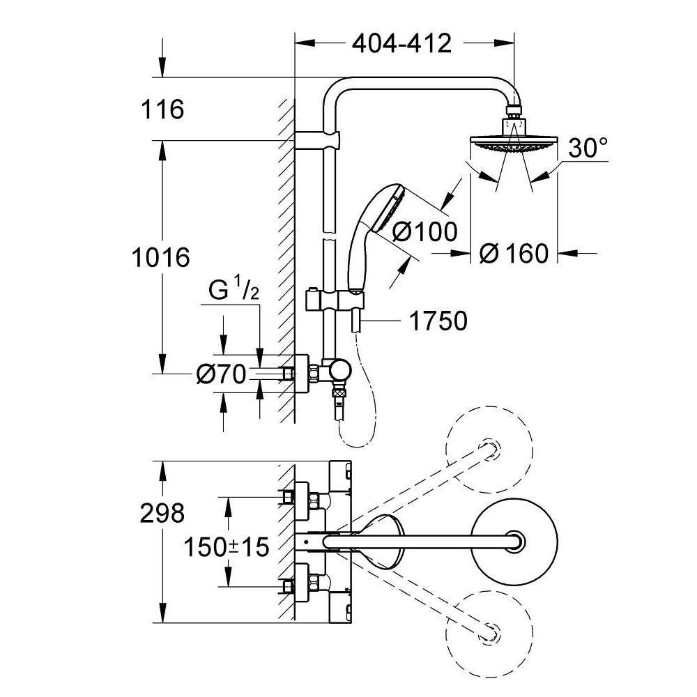 Душевая система GROHE Vitalio Start 160 с термостатическим смесителем, хром (27960000) - Вид №1