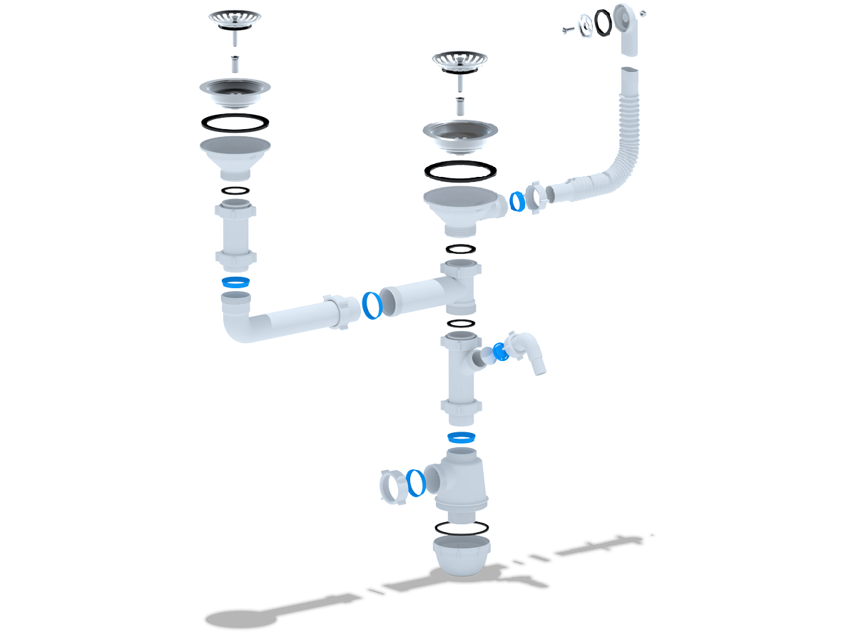 2-ой Сифон Ани Грот двойной 3 1/2" с перел. и отводами Анипласт GRANFEST А 7700SP Р/У - Вид №2