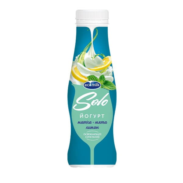 Йогурт питьевой с матча мятой и лимоном 2,8% Экомилк Solo 290 г БЗМЖ Santreyd 21121 - Вид №1