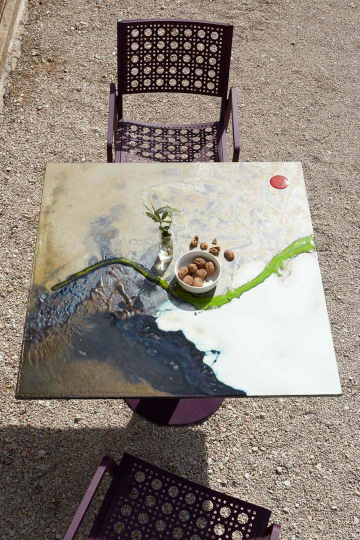 Квадратный стол из фаянса и нержавеющей стали DOMIZIANI современный ARCH-00141653 - Вид №1