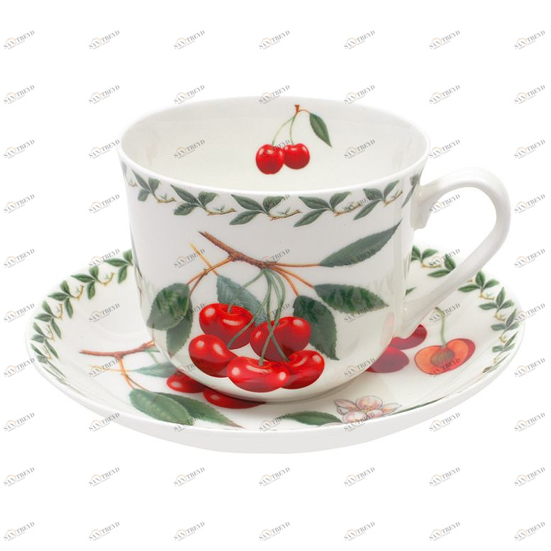 Чашка фарфоровая с блюдцем белая с красным в подарочной упаковке "Вишня" MAXWELL & WILLIAMS ФРУКТОВЫЙ САД 00-3946835 Белый;красный 