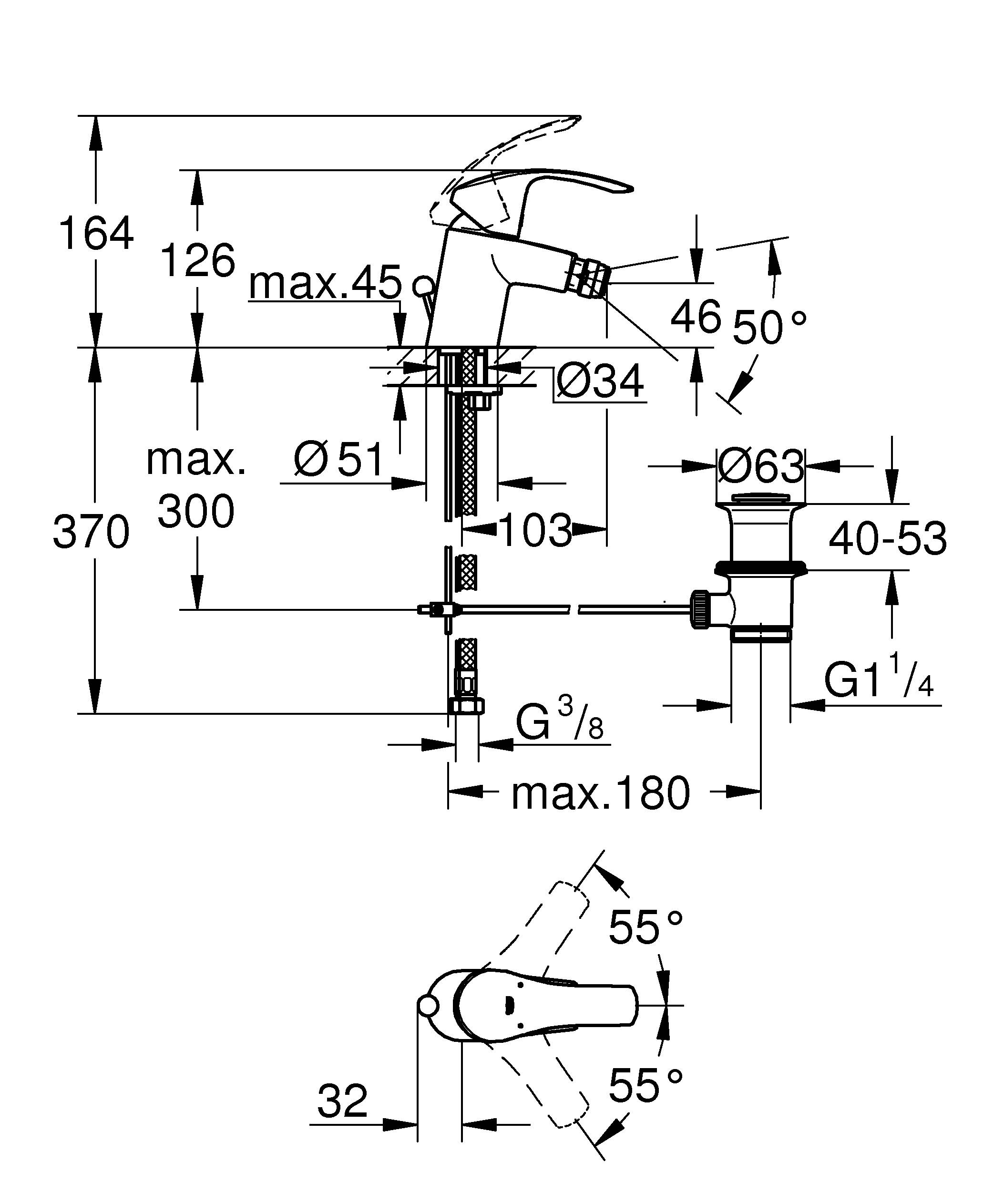 Смеситель для биде GROHE Eurosmart New с донным клапаном, хром (23789002) - Вид №1